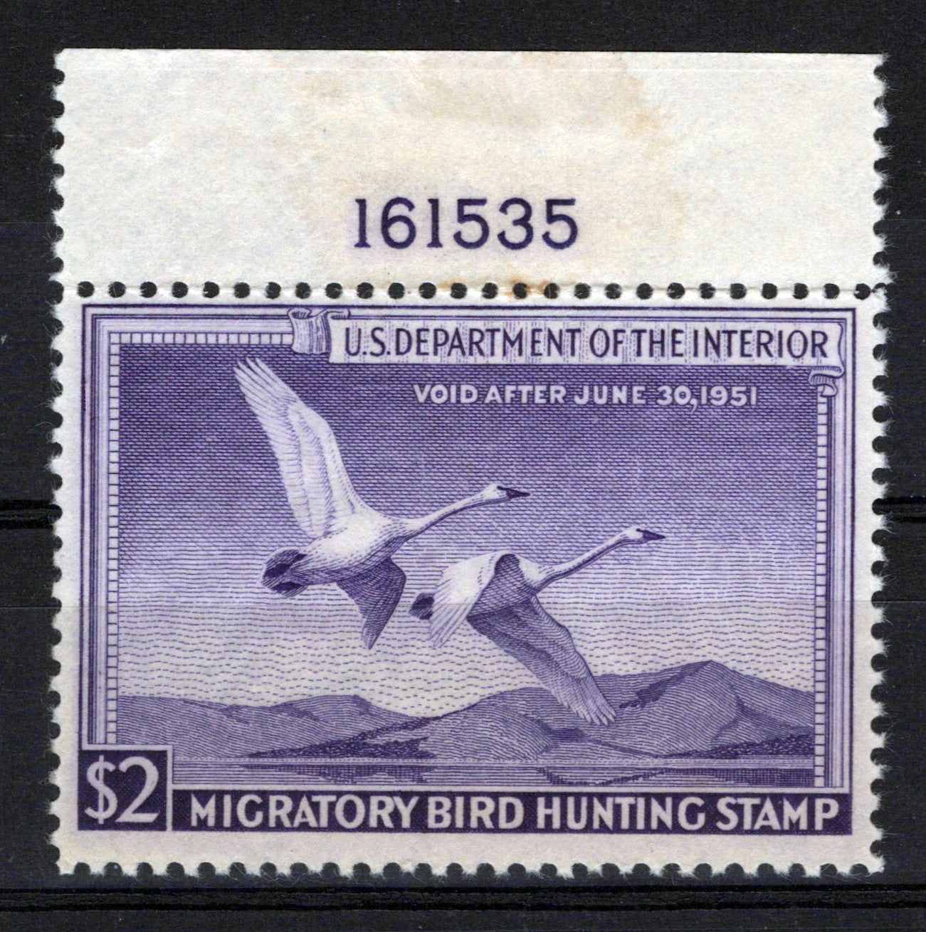 US RW17 MH VF $2 violet Trumpeter Swans Duck Revenue Zayix Stamps 0225MAR0035
