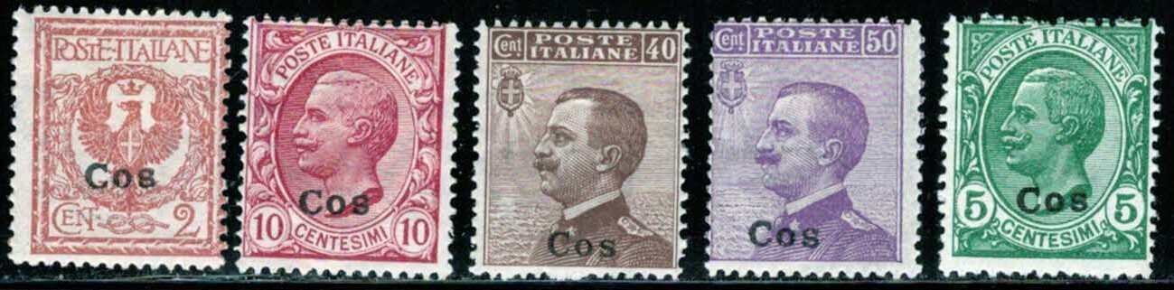 ZAYIX 1912 Italy Aegean Islands Coo 1-3, 7-8 MH - Overprinted "Cos" 071422S128