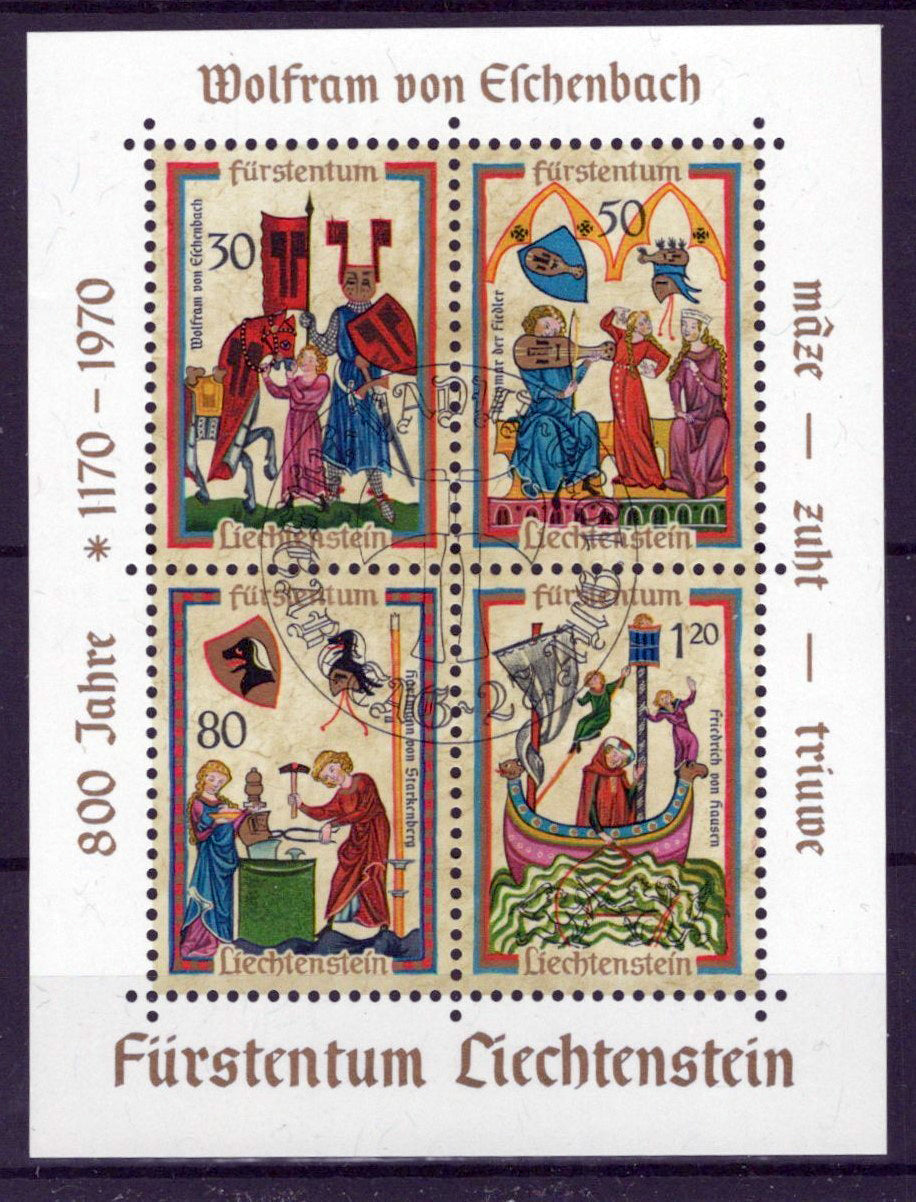 Liechtenstein 471 MNH souvenir sheet Minnesingers Poets Music 0224S0278M