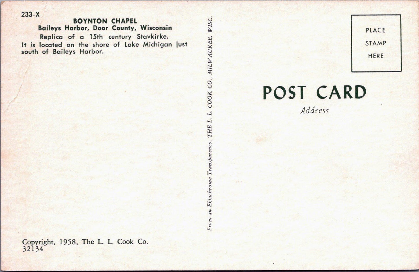 Boynton Chapel , Baileys Harbor, Door County, Wisconsin Postcard ZAYIX