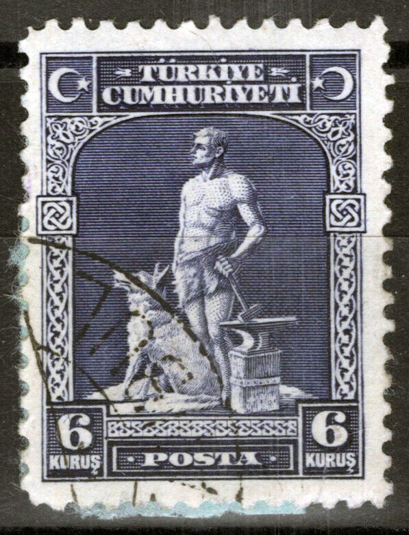 ZAYIX -Turkey 579 Used 35pi on 1pi blue Statue 081422S38