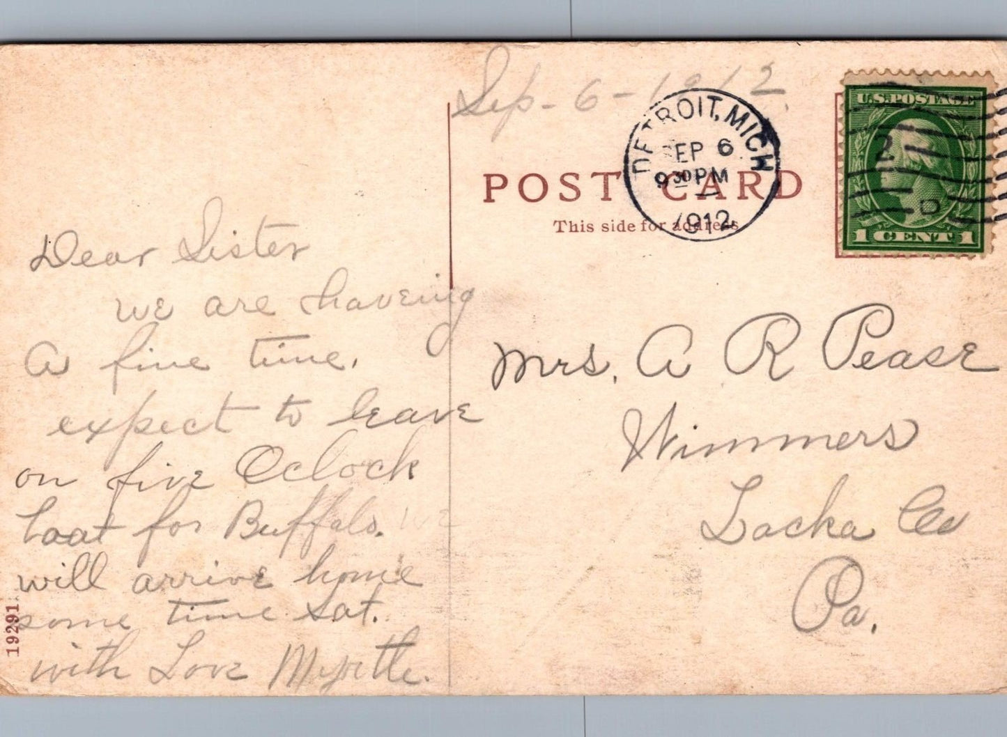 Great Lakes Steamship SS Tionest of Anchor on Detroit River, 1912 Postcard ZAYIX