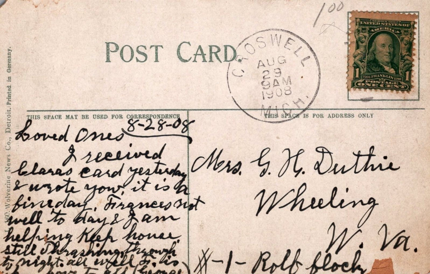 Great Lakes Steamer North-West c1908 Wolverine News Divided Back Postcard ZAYIX