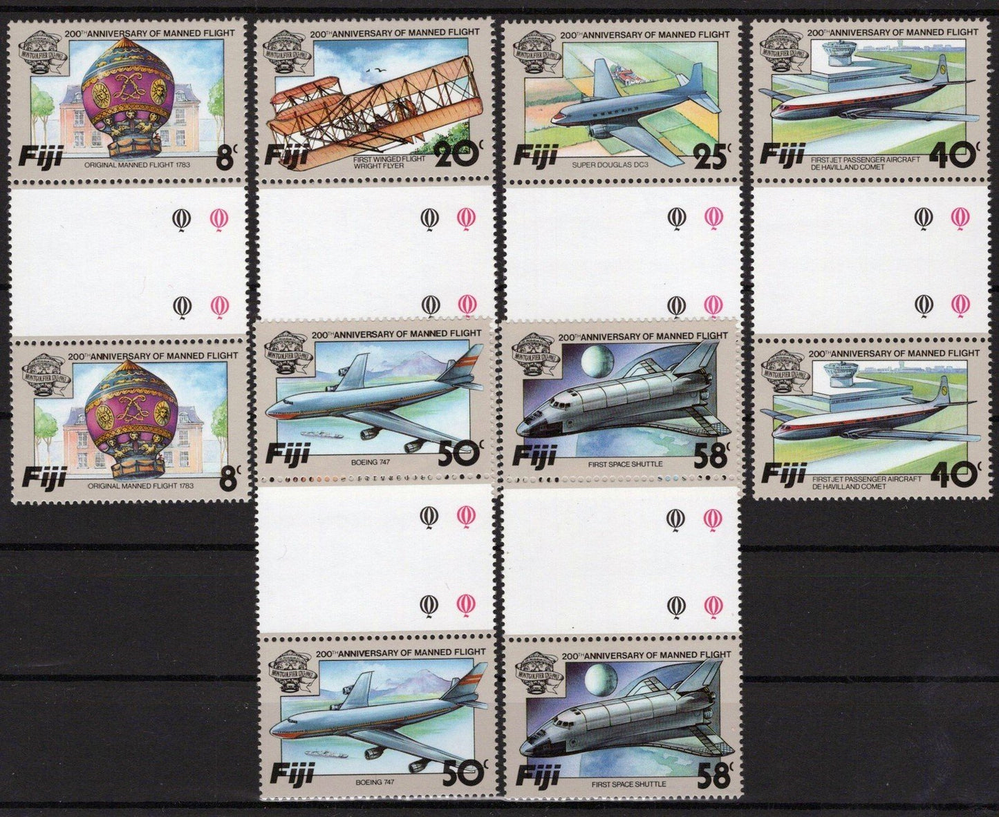 Fiji 489-494 MNH Gutter Pairs Aviation Planes Manned Flight ZAYIX 051023SM33M