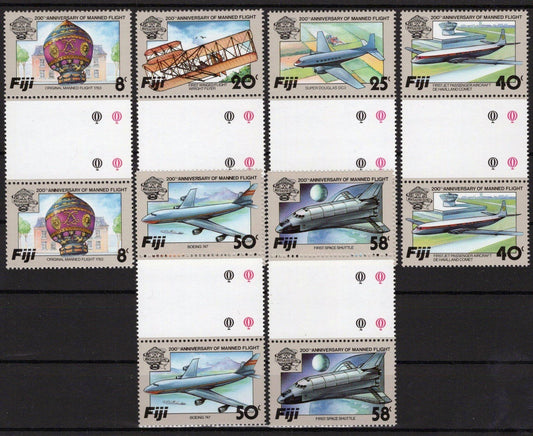 Fiji 489-494 MNH Gutter Pairs Aviation Planes Manned Flight ZAYIX 051023SM33M