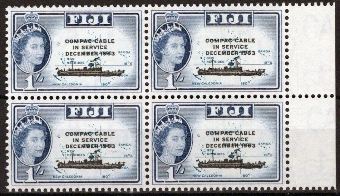 Fiji 205 MNH Block Overprint Ships COMPAC Communications ZAYIX 051023SM06