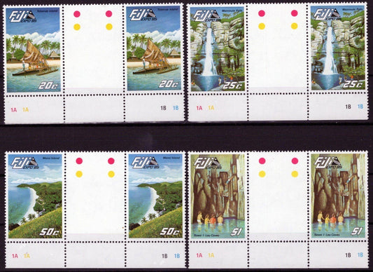 Fiji 527-530 MNH Gutter Pairs EXPO '85 Scenic Views Landmarks ZAYIX 051023SM36