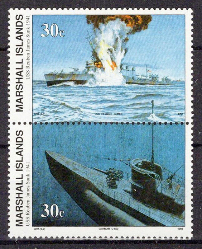 Marshall Islands 287a MNH pair WWII Sub sinks USS Reuben James ZAYIX 0124S0040M