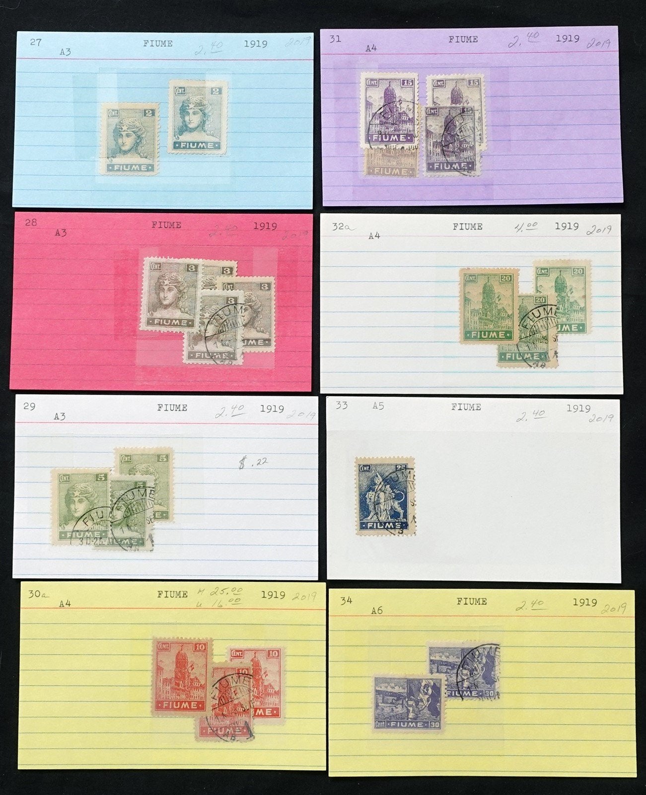 Fiume Valuable Collection Mint & Used on Dealer's Cards ZAYIX STAMPS 0525MAR001