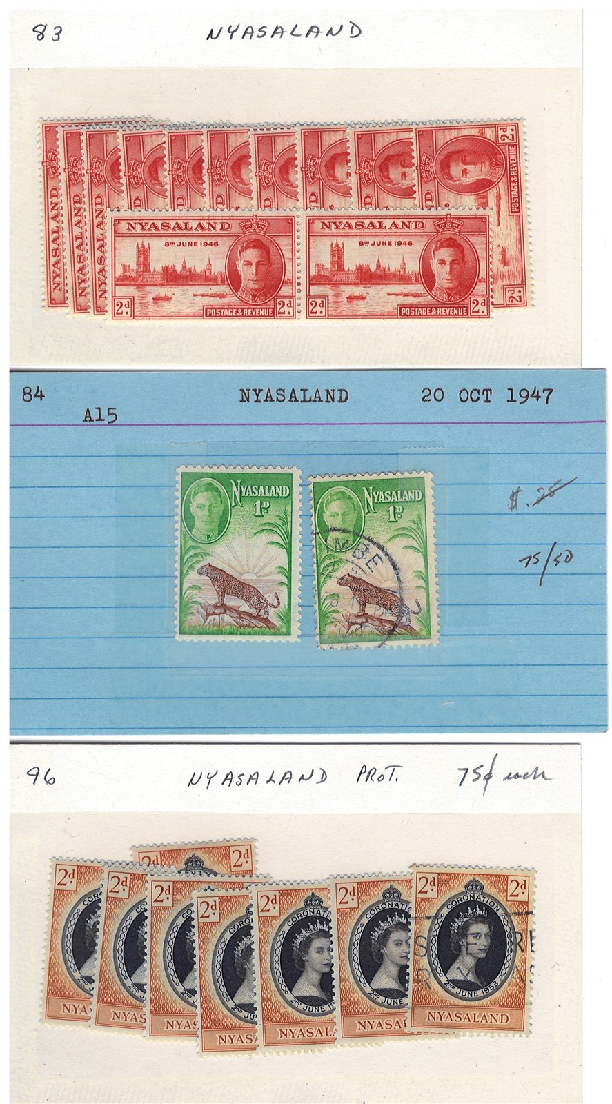 Nyassaland Mint & Used Collection of 34 Dealer Cards ZAYIX 0525MAR003
