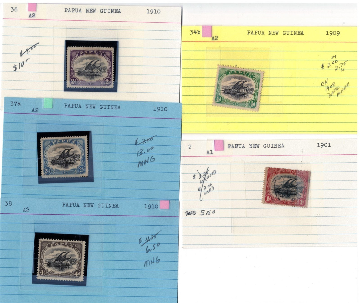 Papua New Ginea Mint & Used Collection on 215 Dealer Cards ZAYIX 0525MAR005