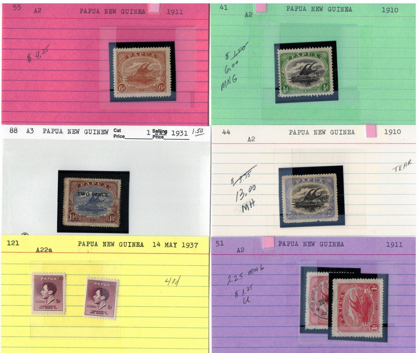 Papua New Ginea Mint & Used Collection on 215 Dealer Cards ZAYIX 0525MAR005