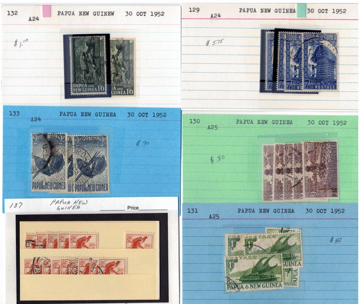 Papua New Ginea Mint & Used Collection on 215 Dealer Cards ZAYIX 0525MAR005