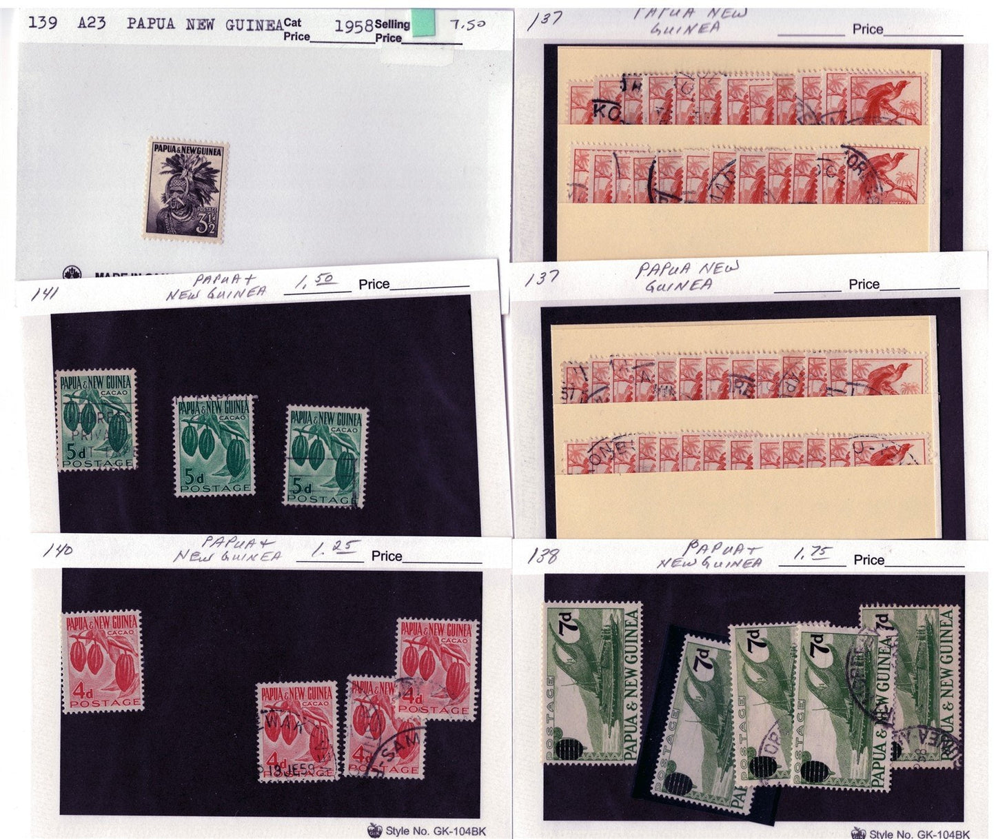 Papua New Ginea Mint & Used Collection on 215 Dealer Cards ZAYIX 0525MAR005