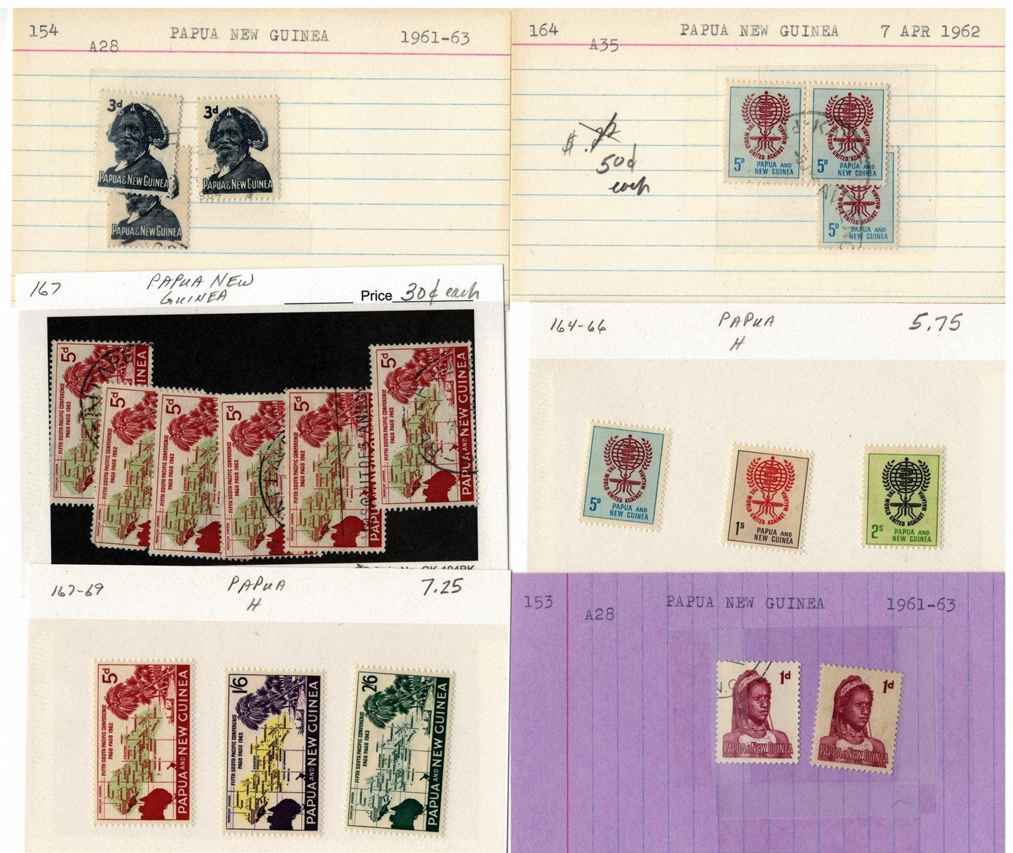 Papua New Ginea Mint & Used Collection on 215 Dealer Cards ZAYIX 0525MAR005