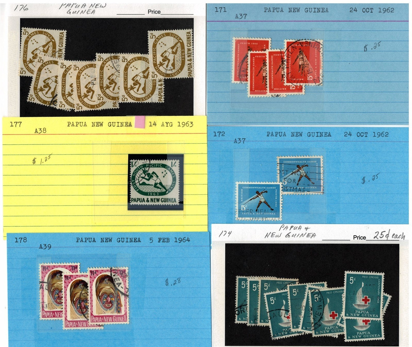 Papua New Ginea Mint & Used Collection on 215 Dealer Cards ZAYIX 0525MAR005