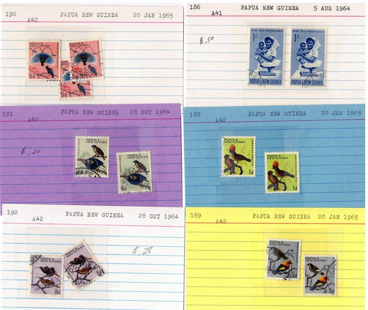 Papua New Ginea Mint & Used Collection on 215 Dealer Cards ZAYIX 0525MAR005