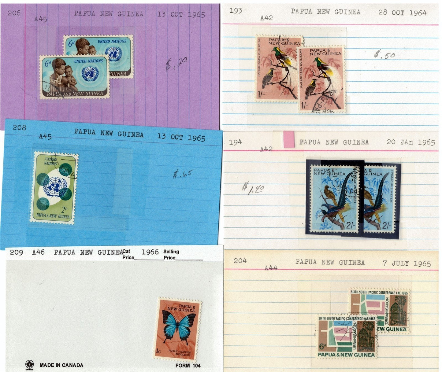 Papua New Ginea Mint & Used Collection on 215 Dealer Cards ZAYIX 0525MAR005