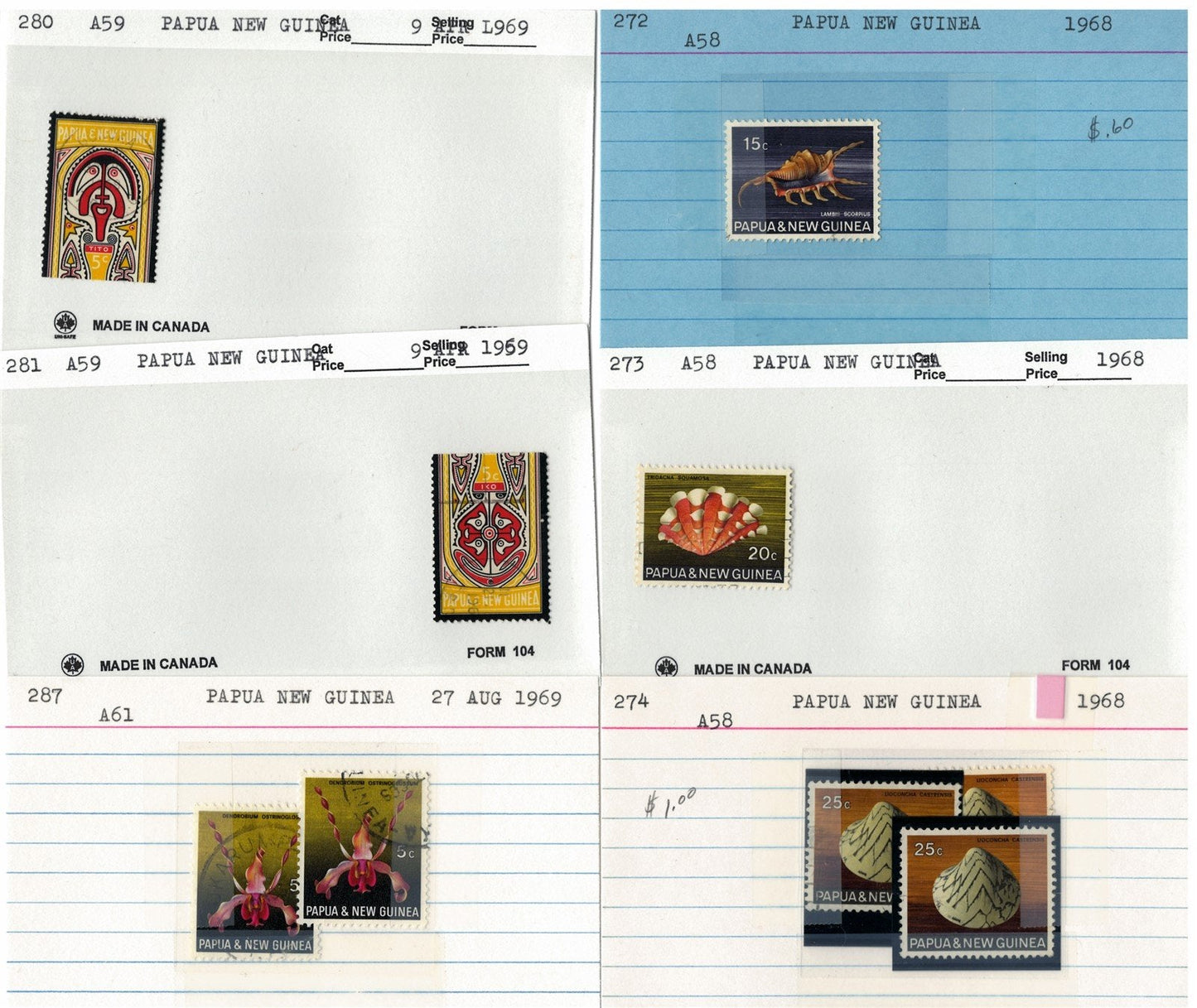 Papua New Ginea Mint & Used Collection on 215 Dealer Cards ZAYIX 0525MAR005