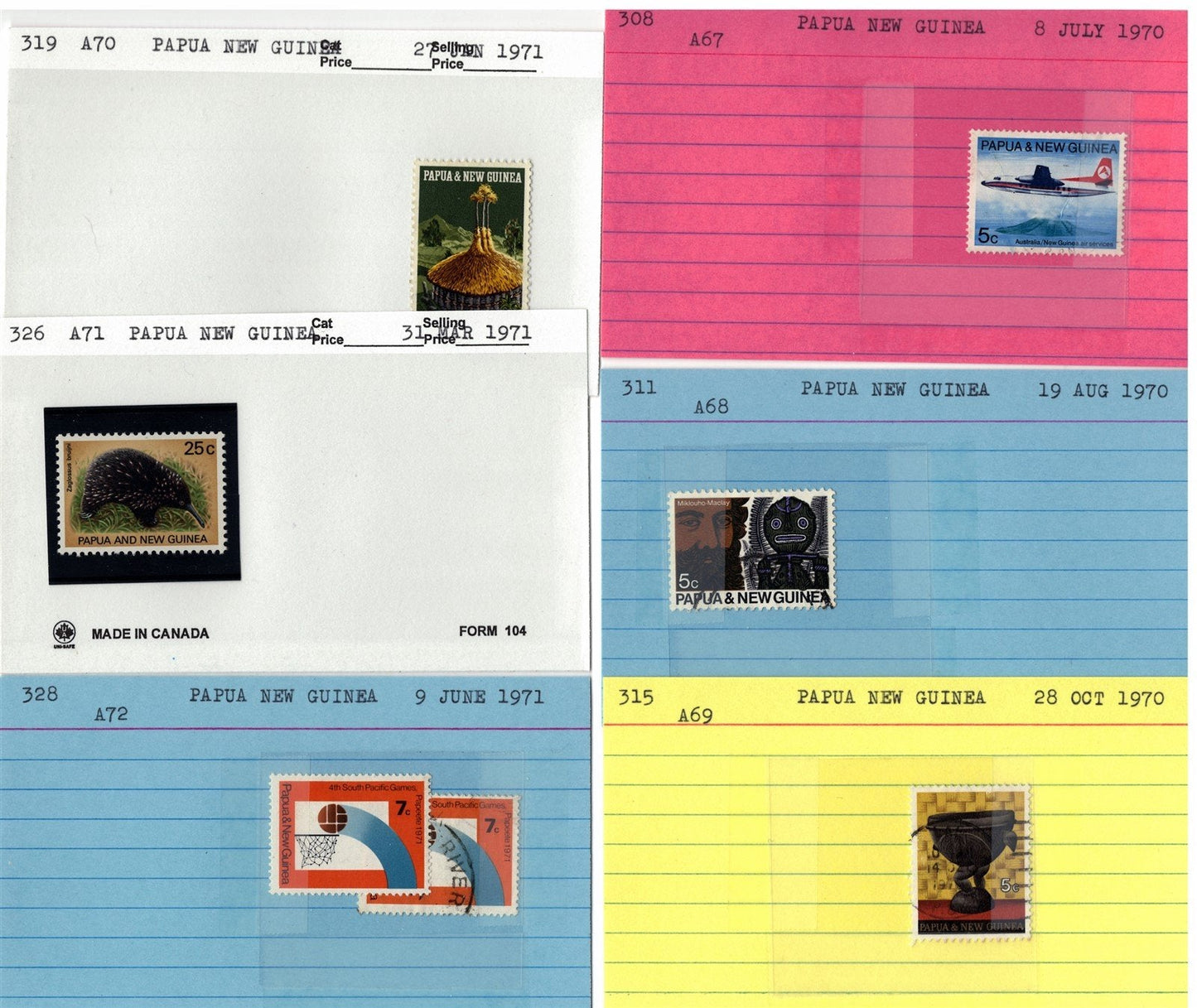 Papua New Ginea Mint & Used Collection on 215 Dealer Cards ZAYIX 0525MAR005