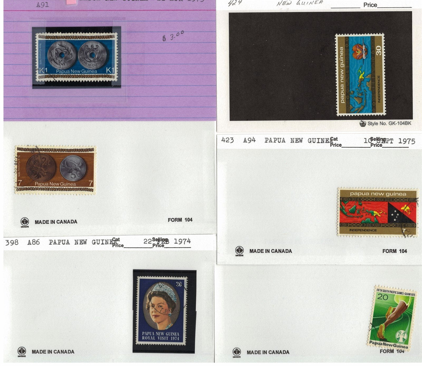 Papua New Ginea Mint & Used Collection on 215 Dealer Cards ZAYIX 0525MAR005