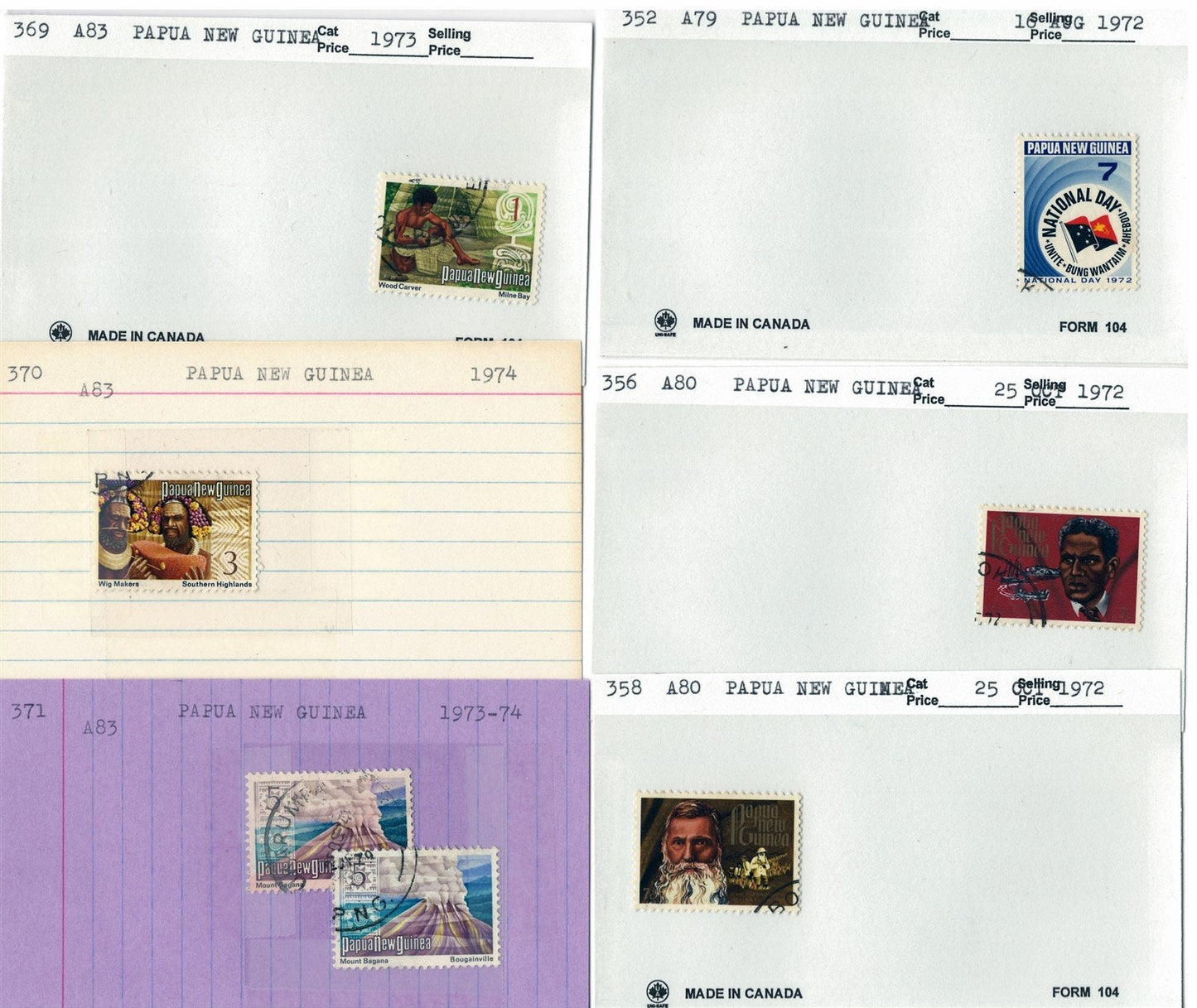 Papua New Ginea Mint & Used Collection on 215 Dealer Cards ZAYIX 0525MAR005
