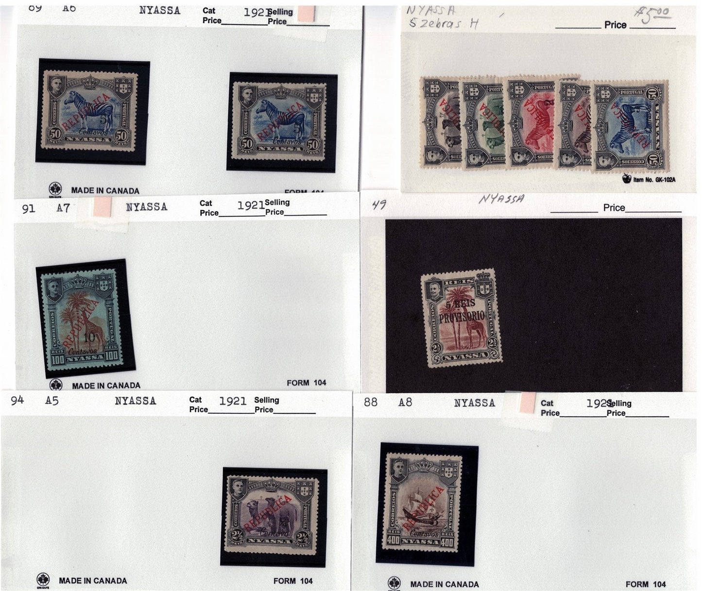Nyassa Mint & Used Collection on 65 Dealer Cards ZAYIX 0525MAR006
