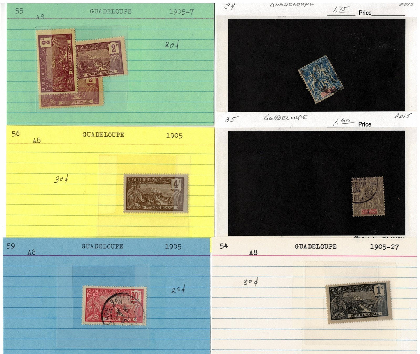 Guadeloupe Mint & Used Stamp Collection on 55 Cards ZAYIX 0525MAR009