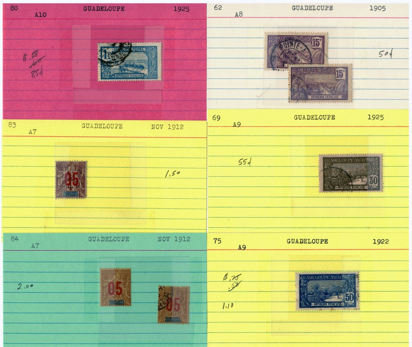 Guadeloupe Mint & Used Stamp Collection on 55 Cards ZAYIX 0525MAR009