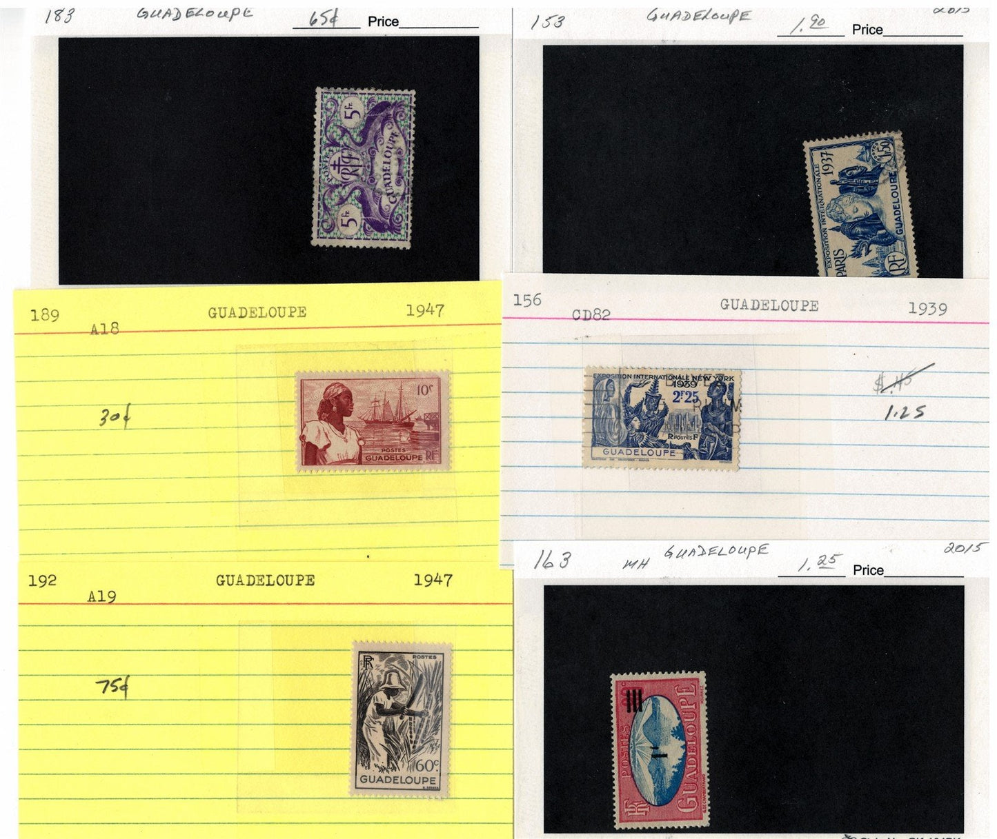 Guadeloupe Mint & Used Stamp Collection on 55 Cards ZAYIX 0525MAR009
