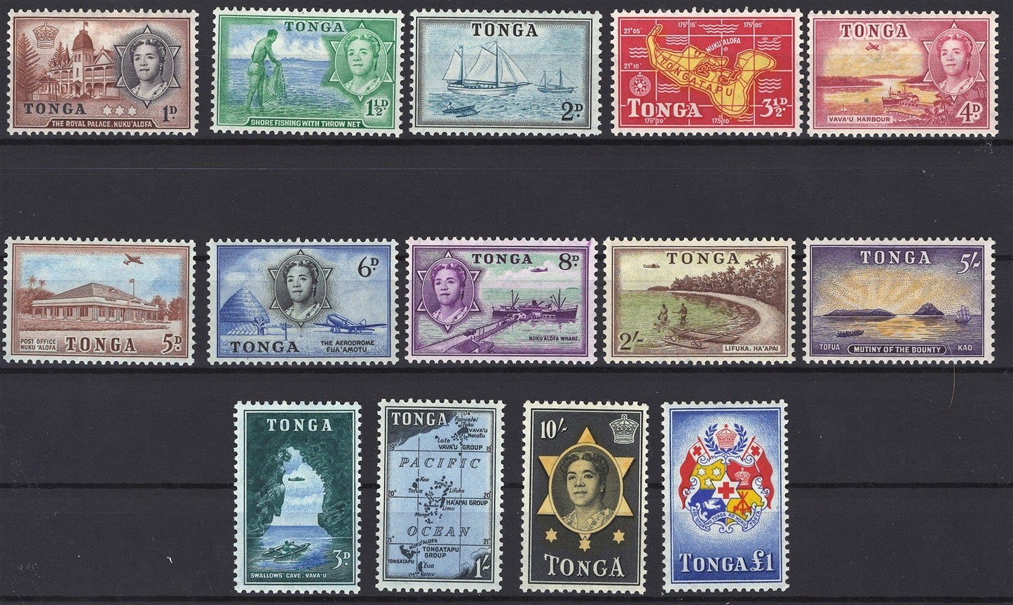 Tonga 100-113 MLH VF definitives, maps, landscapes, ships ZAYIX STAMP 0525MAR0026