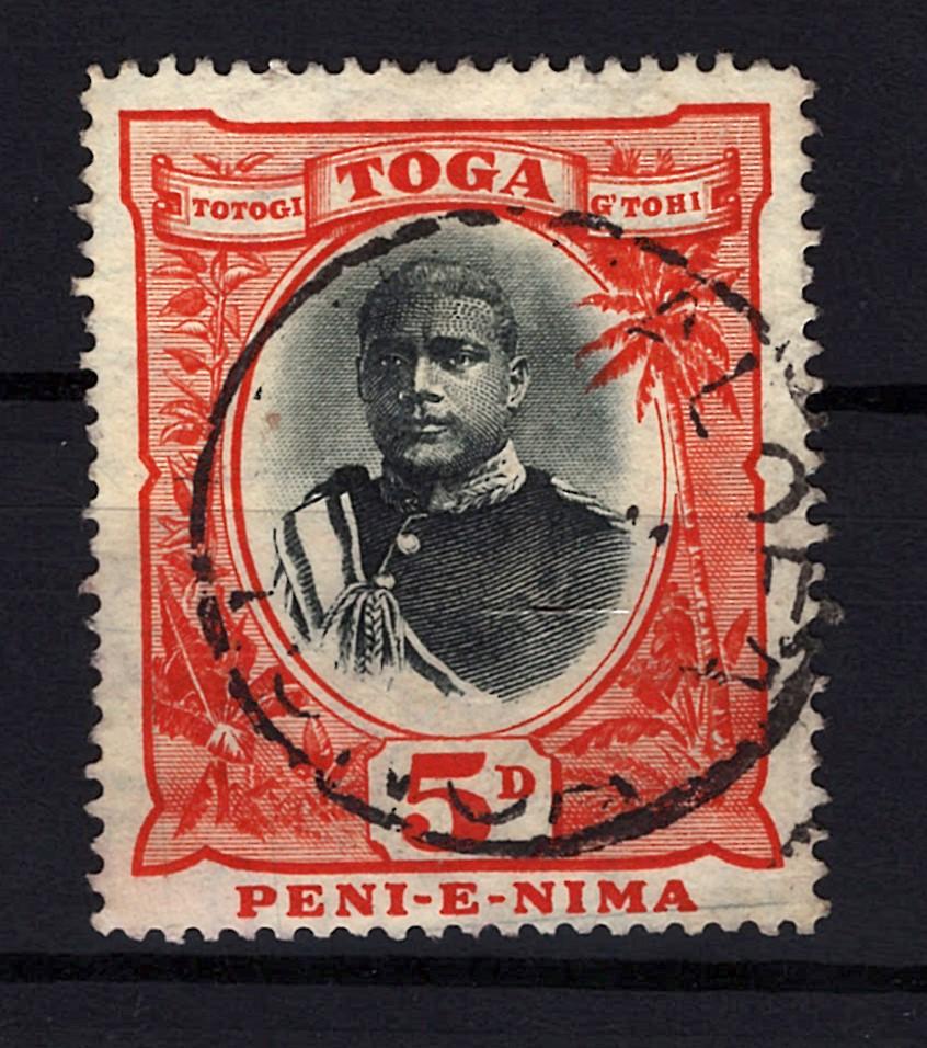 Tonga 45 Used VF/XF 5p orange & black George IISTAMP ZAYIX 0525S0048