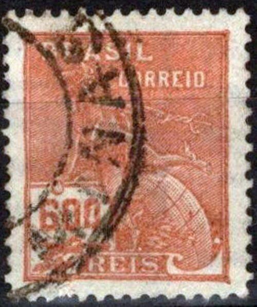 Brazil 255 USED 600r brown orange Mercury & Globe WMK 100 ZAYIX 081922S01