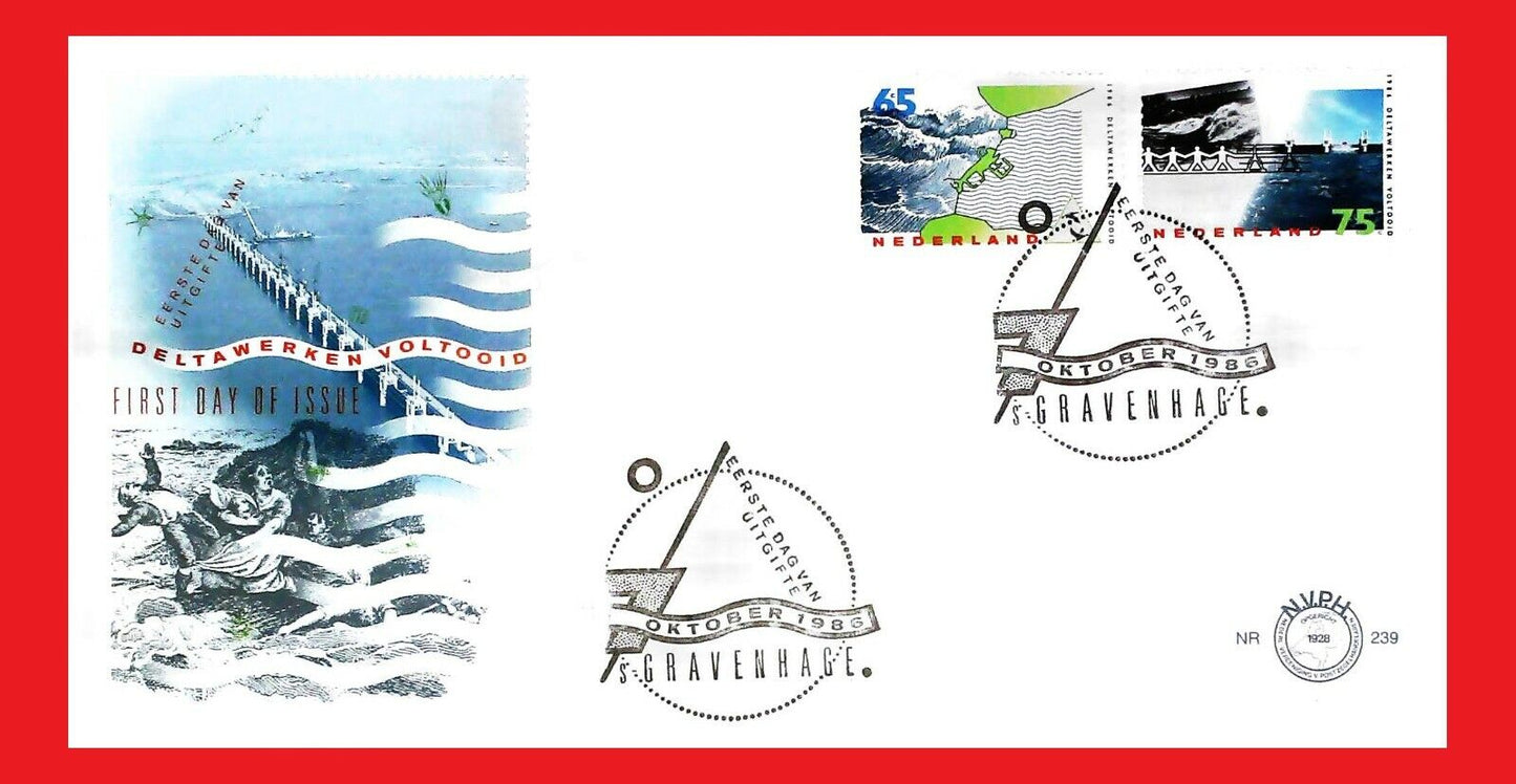 ZAYIX - 1986 Netherlands 708-709 / Mi 1305-1306 FDC - Flood Control / Dike