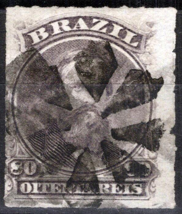 Brazil 64 used 1877 80r slate-violet Emperor Don Pedro rouletted ZAYIX 081922S7