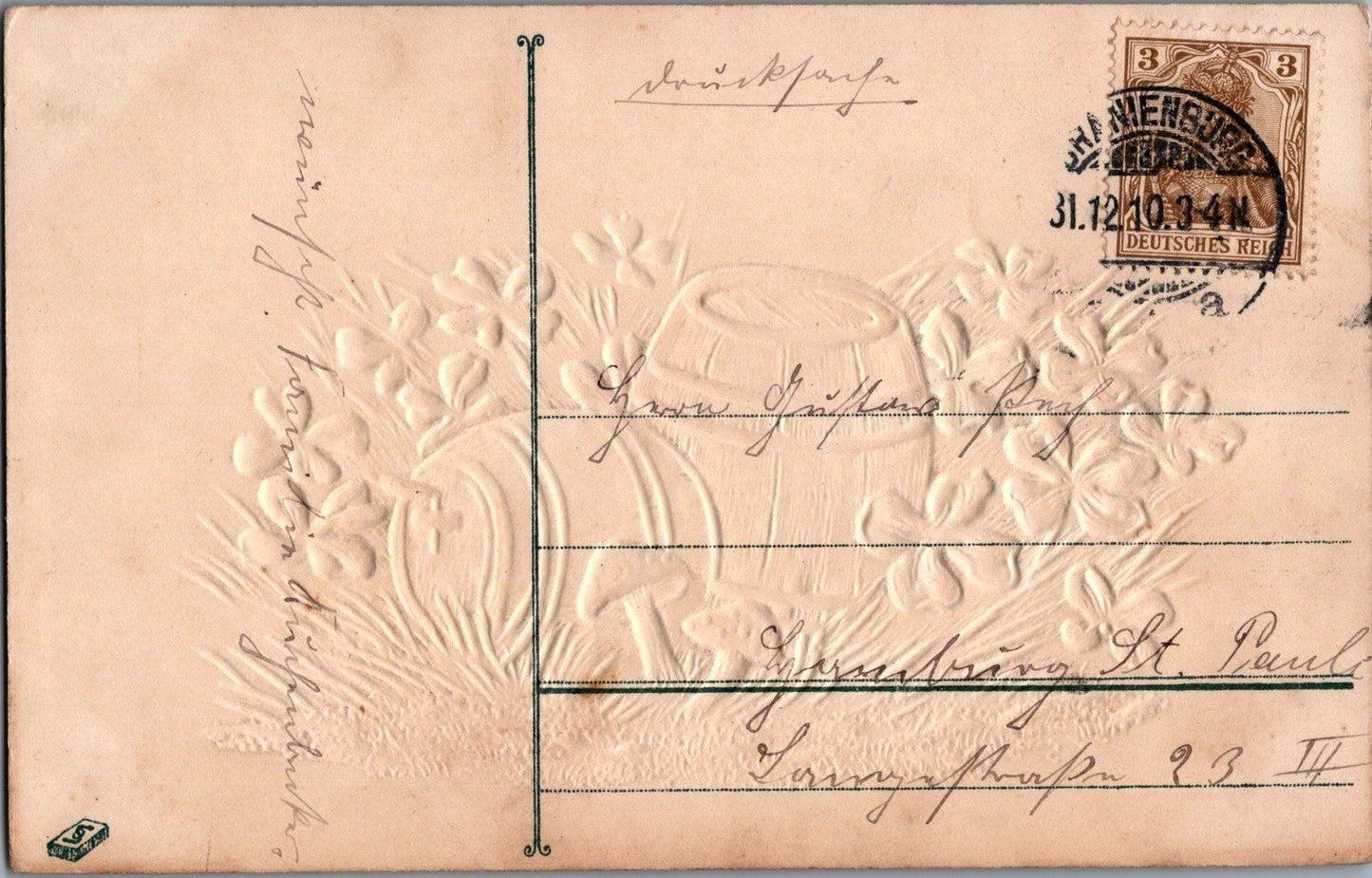 New Year Cheers 1911 Kegs Red Mushrooms Shamrocks Embossed ZAYIX 060522SM84