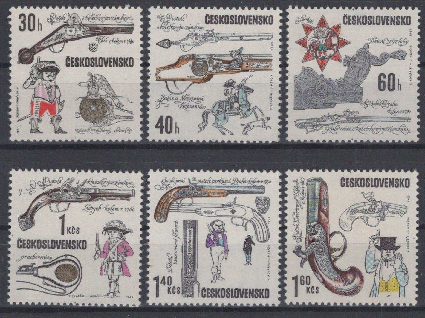 Czechoslovakia 1604-1609 MNH Historical Firearms Military ZAYIX STAMPS 0425S0227