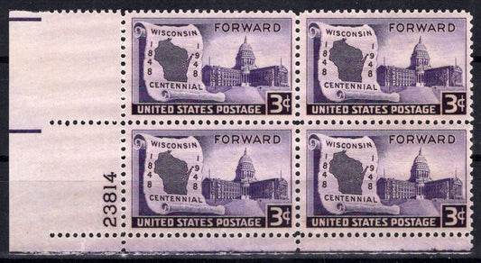 United States 957 MNH Plate Block Wisconsin Statehood ZAYIX STAMPS 0725S1508
