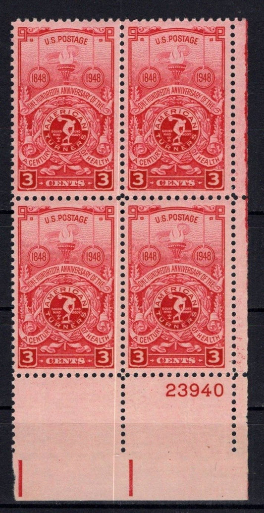 United States 979 MNH Plate Block American Turners ZAYIX STAMPS 0725S1530