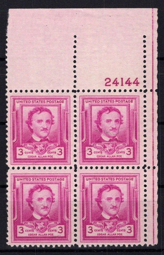 United States 986 MNH Plate Block Edgar Allan Poe ZAYIX STAMPS 0725S1537
