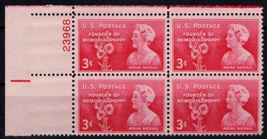 United States 977 MNH Plate Block Moina Michael ZAYIX STAMPS 0725S1528