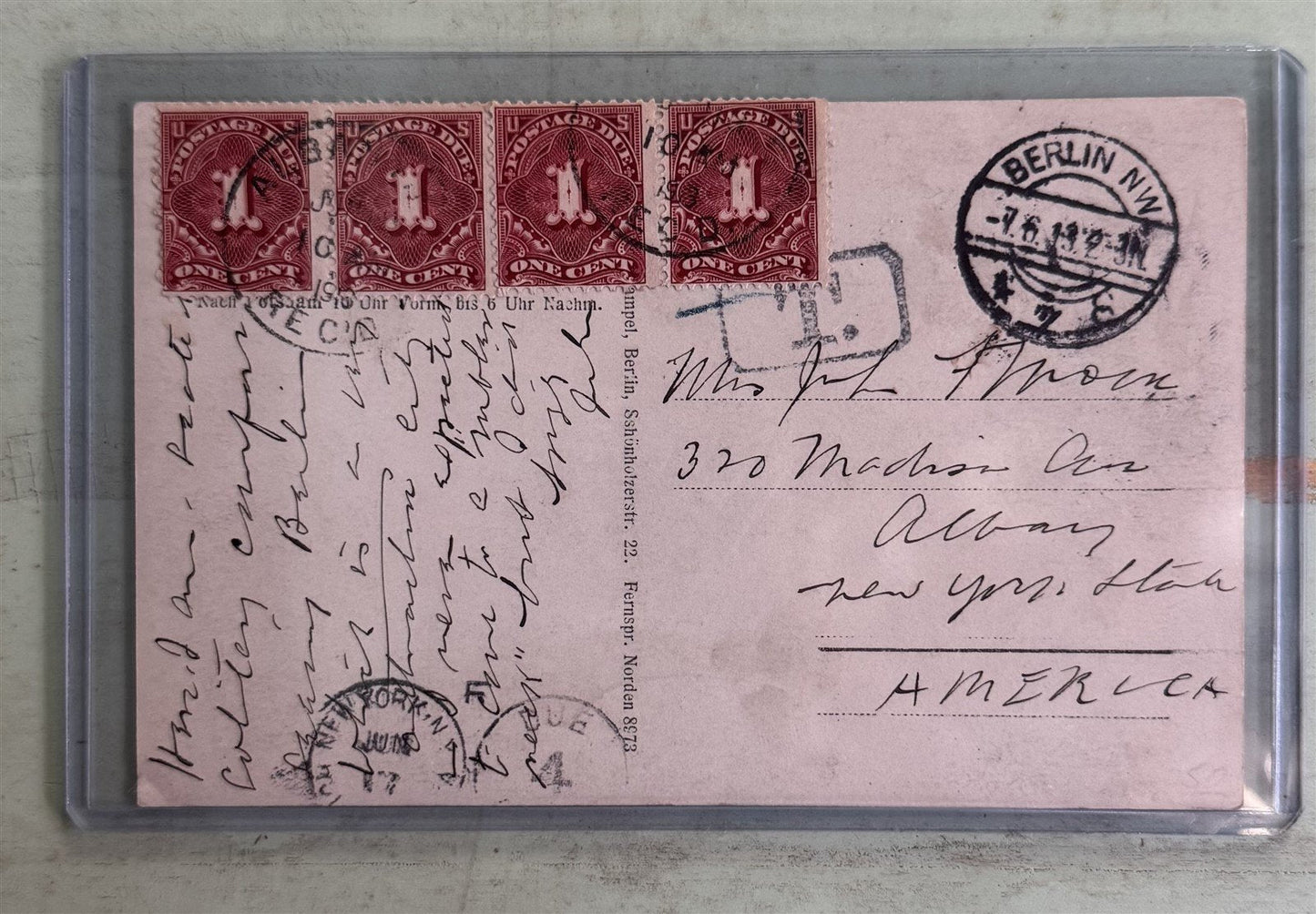 US Postage Due RPPC Jitney Automobile Tour Bus Berlin Germany ZAYIX 0825M1549