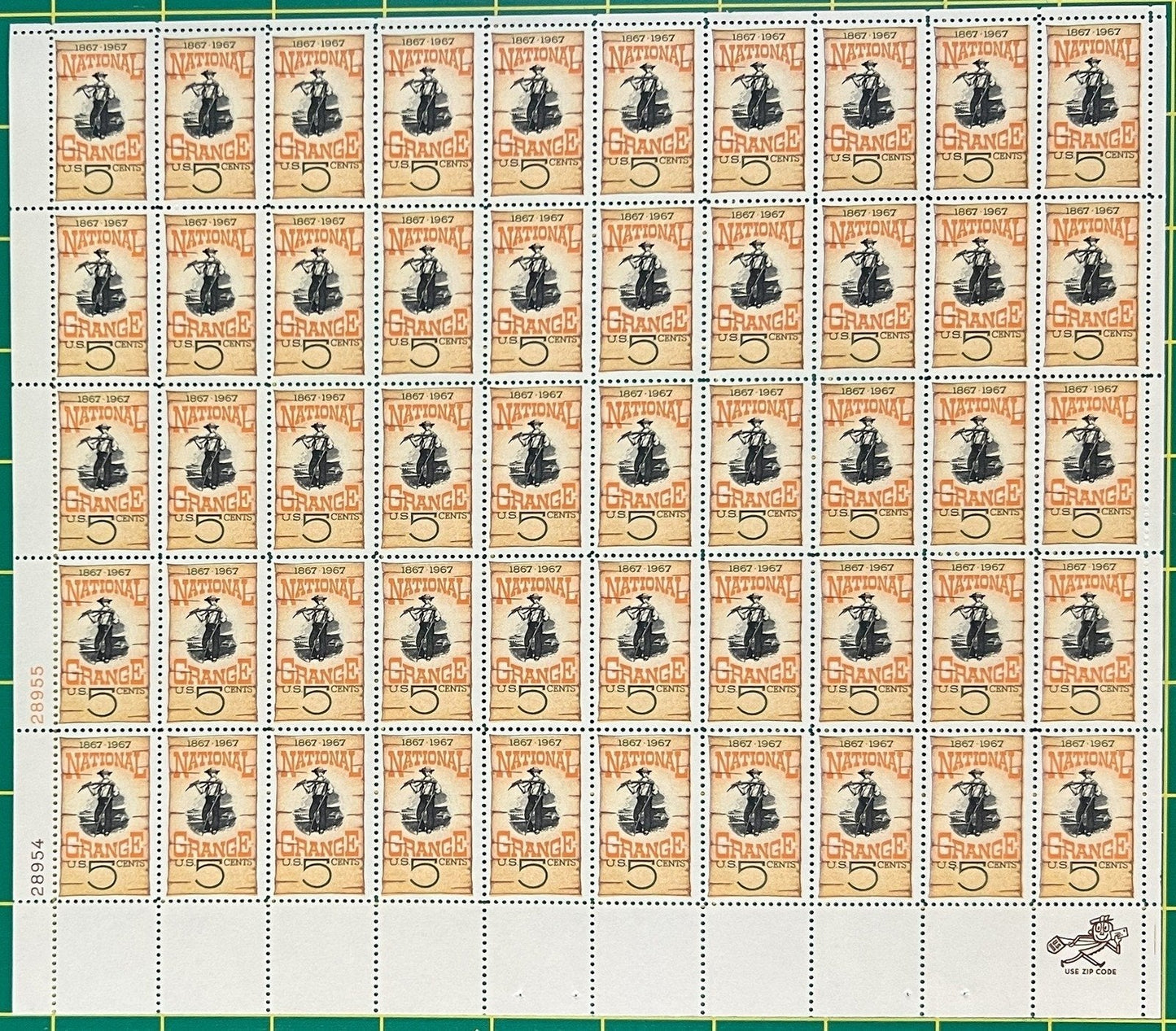 US 1323 MNH Sheet 5 Cent National Grange Centennial ZAYIX 0825L1549