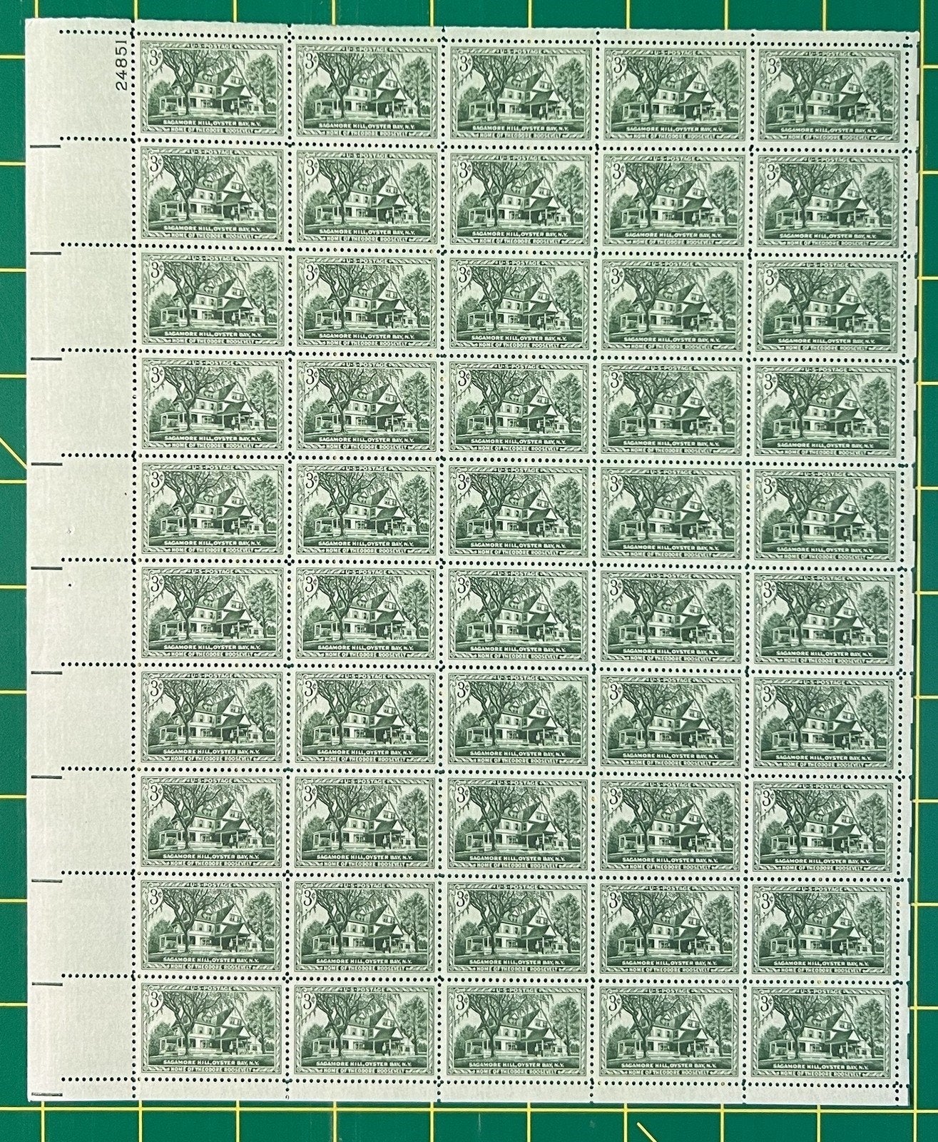 US 1023 MNH Sheet 3 Cent Sagamore Hill Theodore Roosevelt ZAYIX 0825L1592