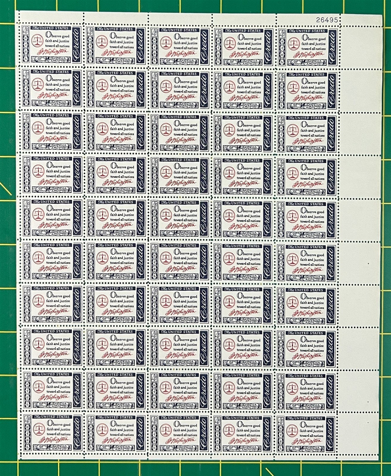 US 1139 MNH Sheet 4 Cent George Washington Credo ZAYIX 0825L1607