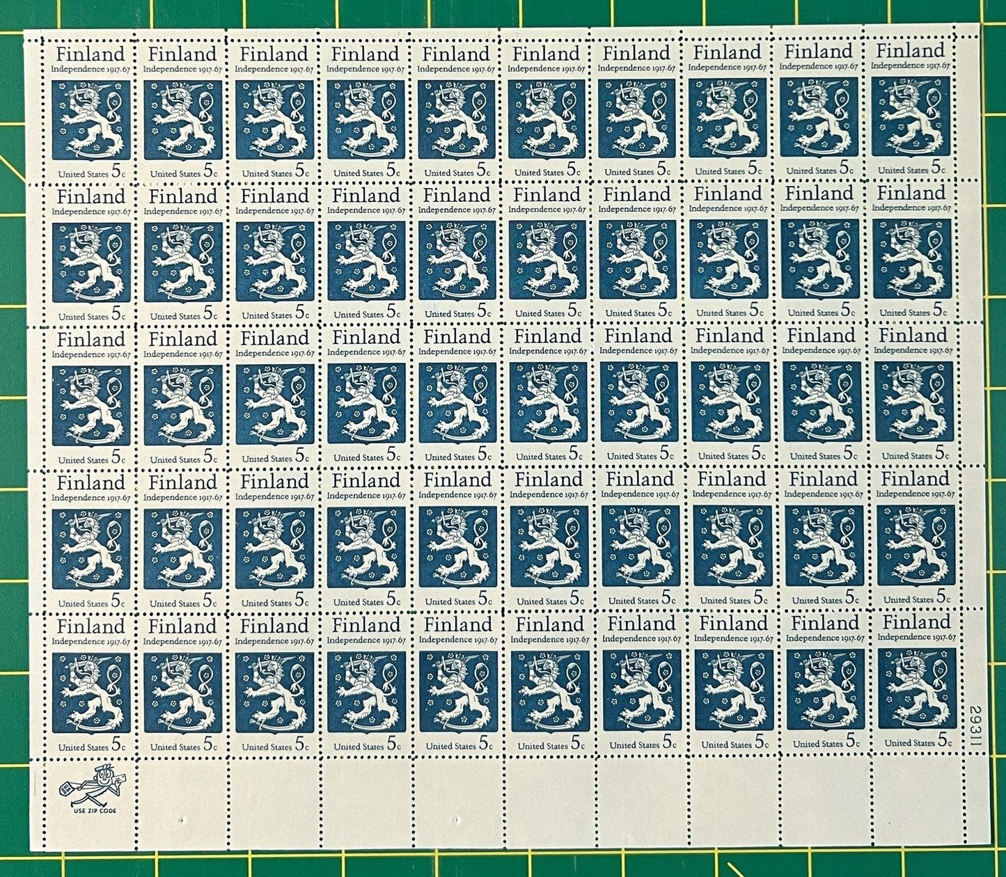 US 1334 MNH Sheet 5 Cent Finnish Independence 50th Anniv. ZAYIX 0825L1576