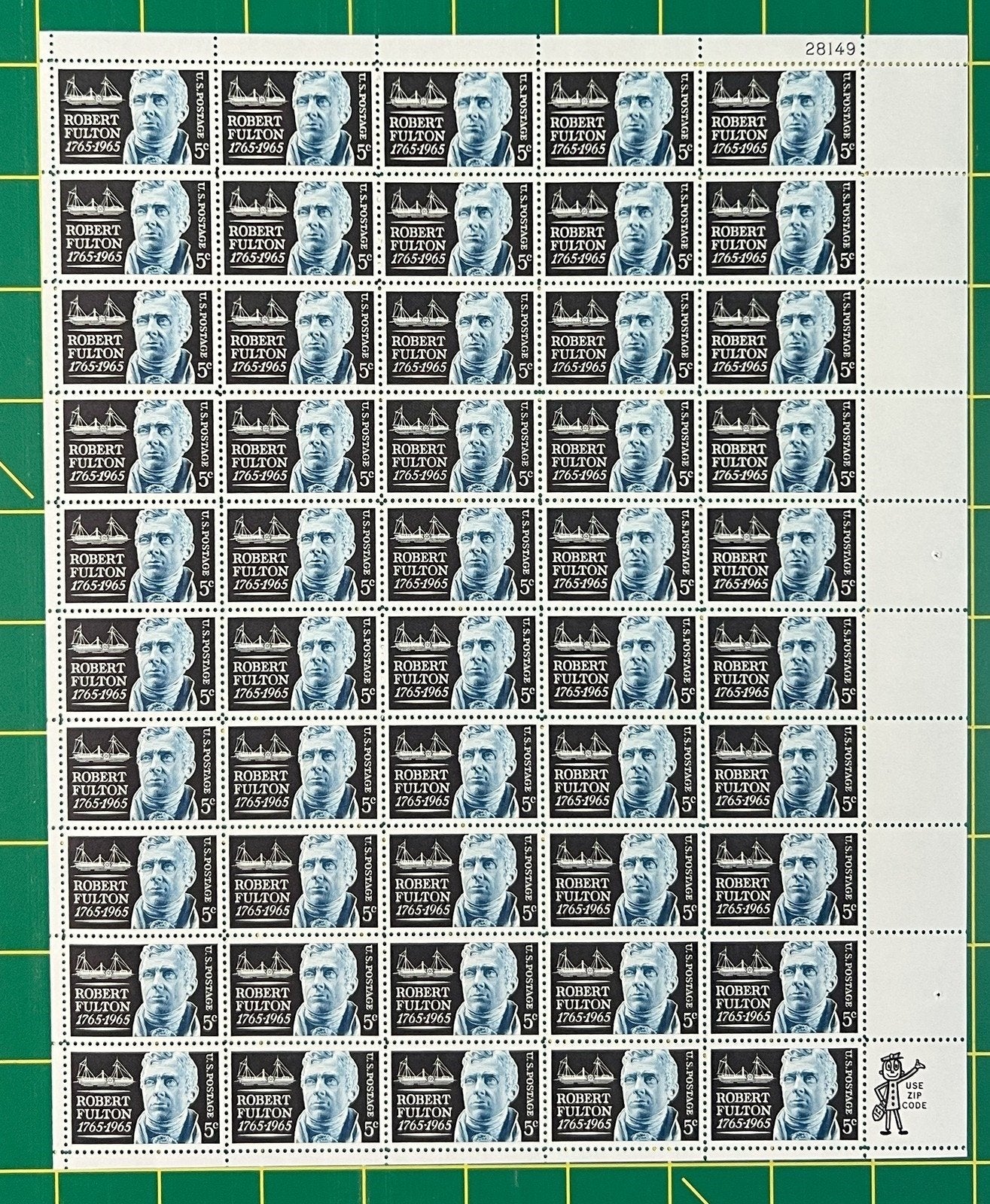 US 1270 MNH Sheet 5 Cent Robert Fulton The Clermont ZAYIX 0825L1557