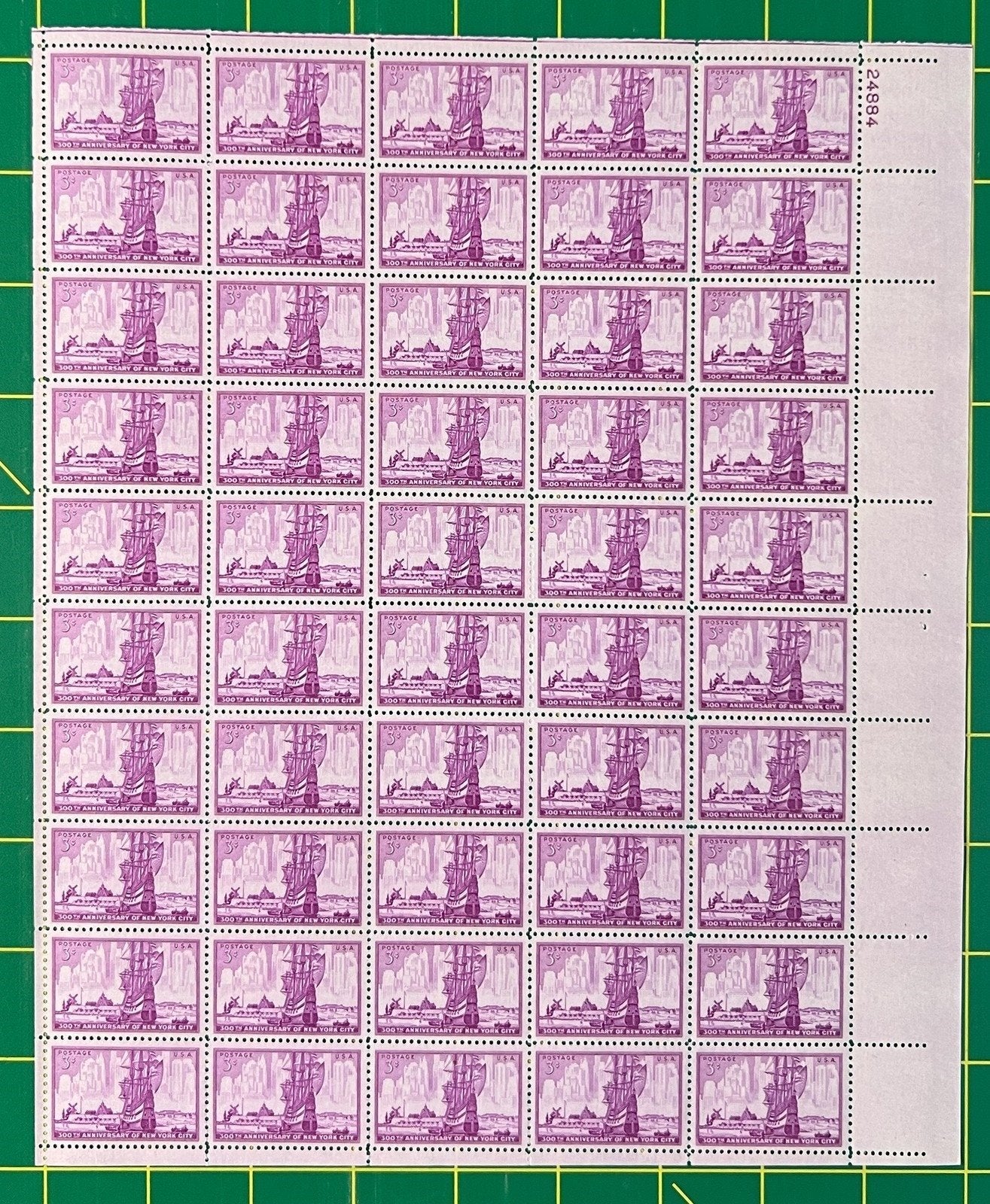 US 1027 MNH Sheet 3 Cent New York City 300 Anniv. Ships ZAYIX 0825L1596