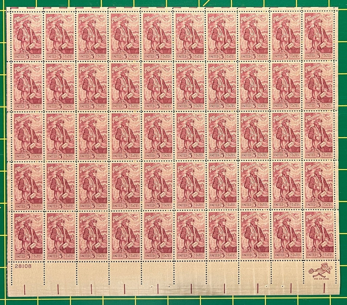 US 1268 MNH Sheet 5 Cent Dante Alighieri Poet ZAYIX 0825L1550