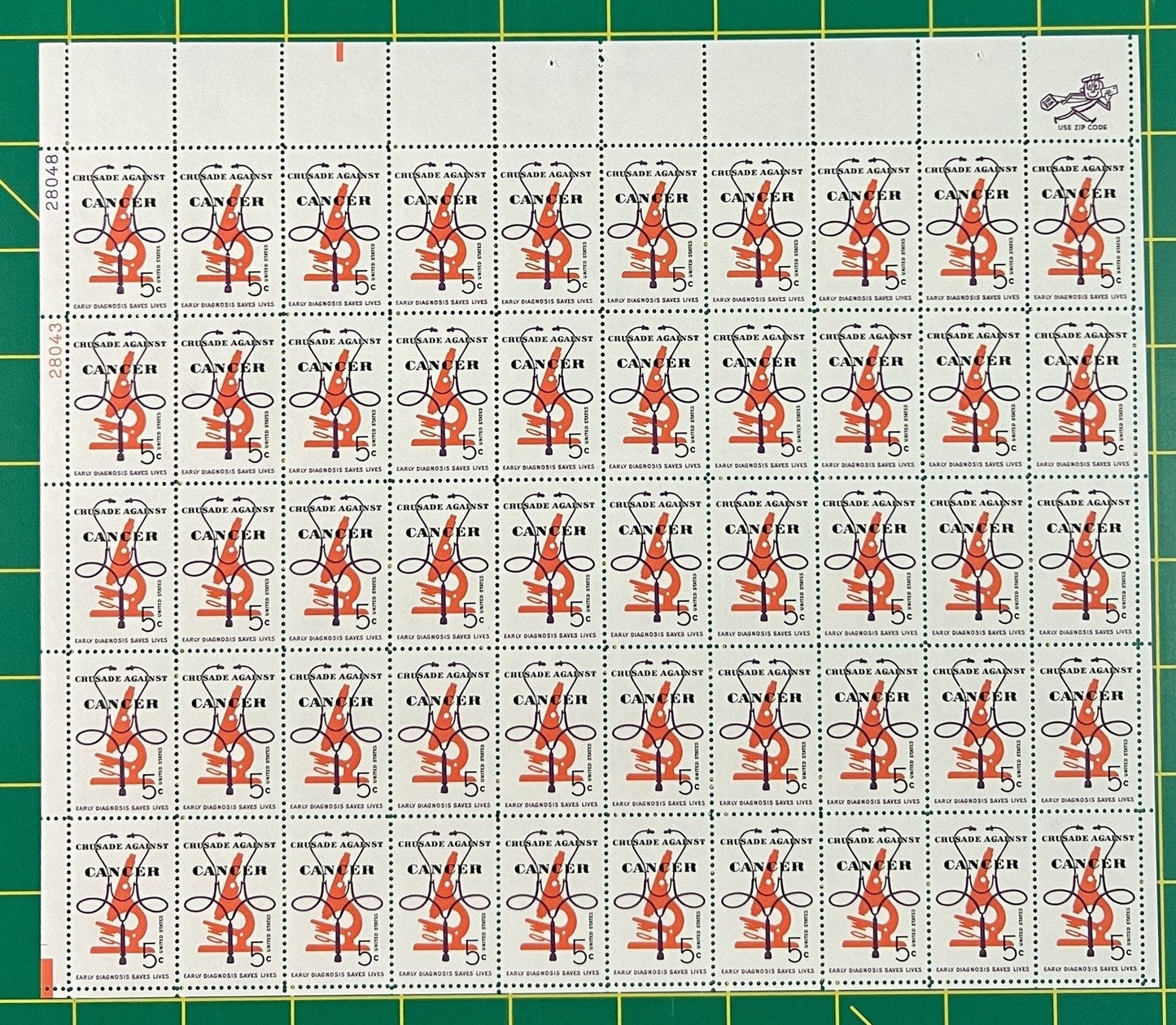 US 1263 MNH Sheet 5 Cent Crusade Against Cancer ZAYIX 0825L1559